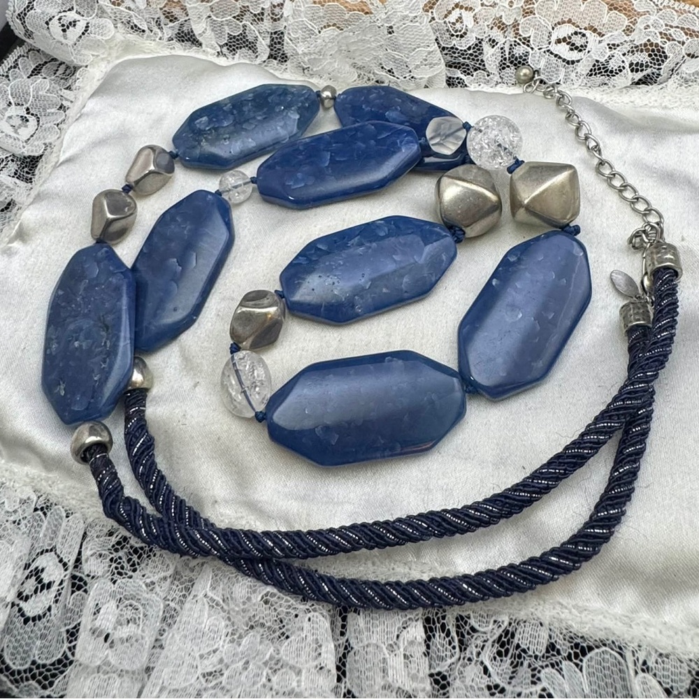 Chico's Blue and Silver Statement 38"Necklace